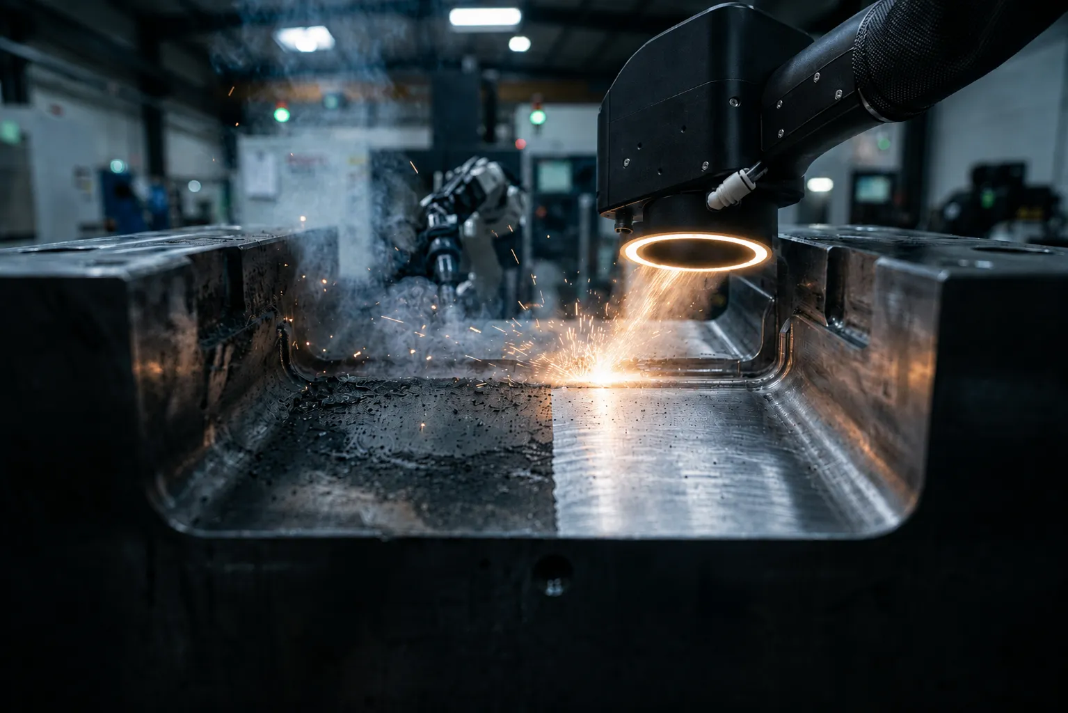 Pulsed laser cleaning a mold cavity